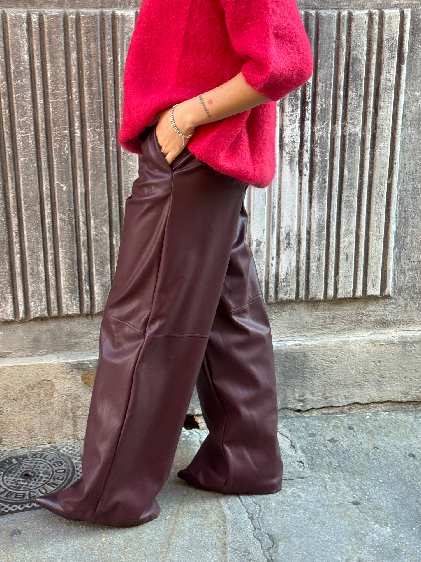 Pantalone Ecopelle Borgogna