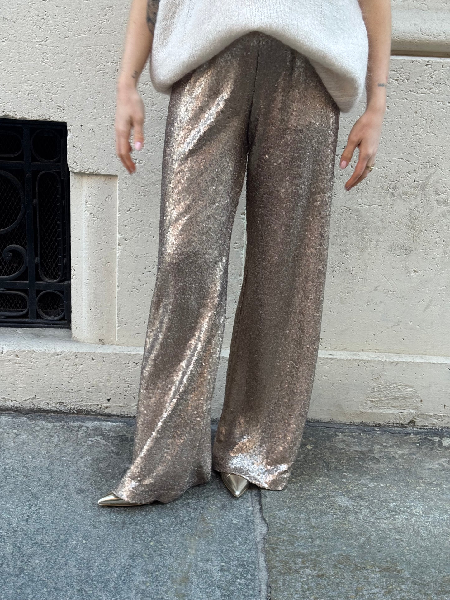 Pantalone Paillettes Oro