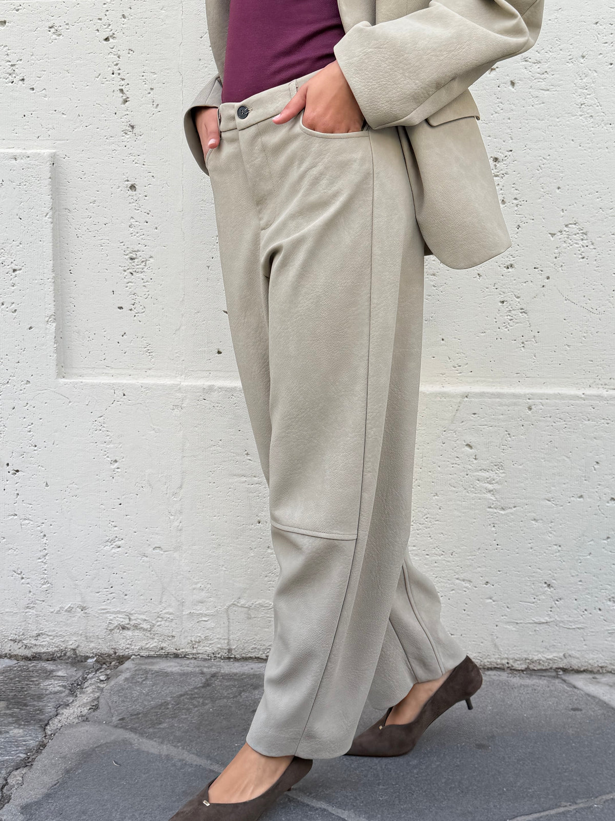 Pantalone Ecopelle Opaco | Pietra