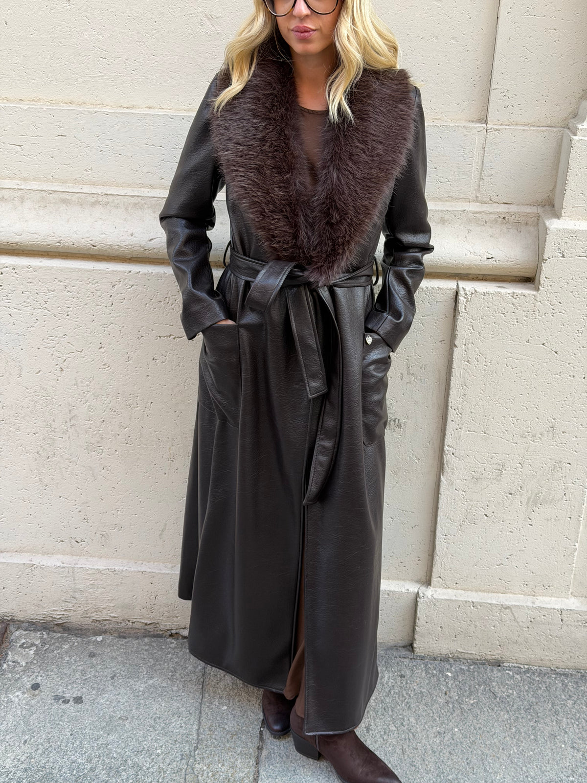 Cappotto Lungo Ecopelle | Moro
