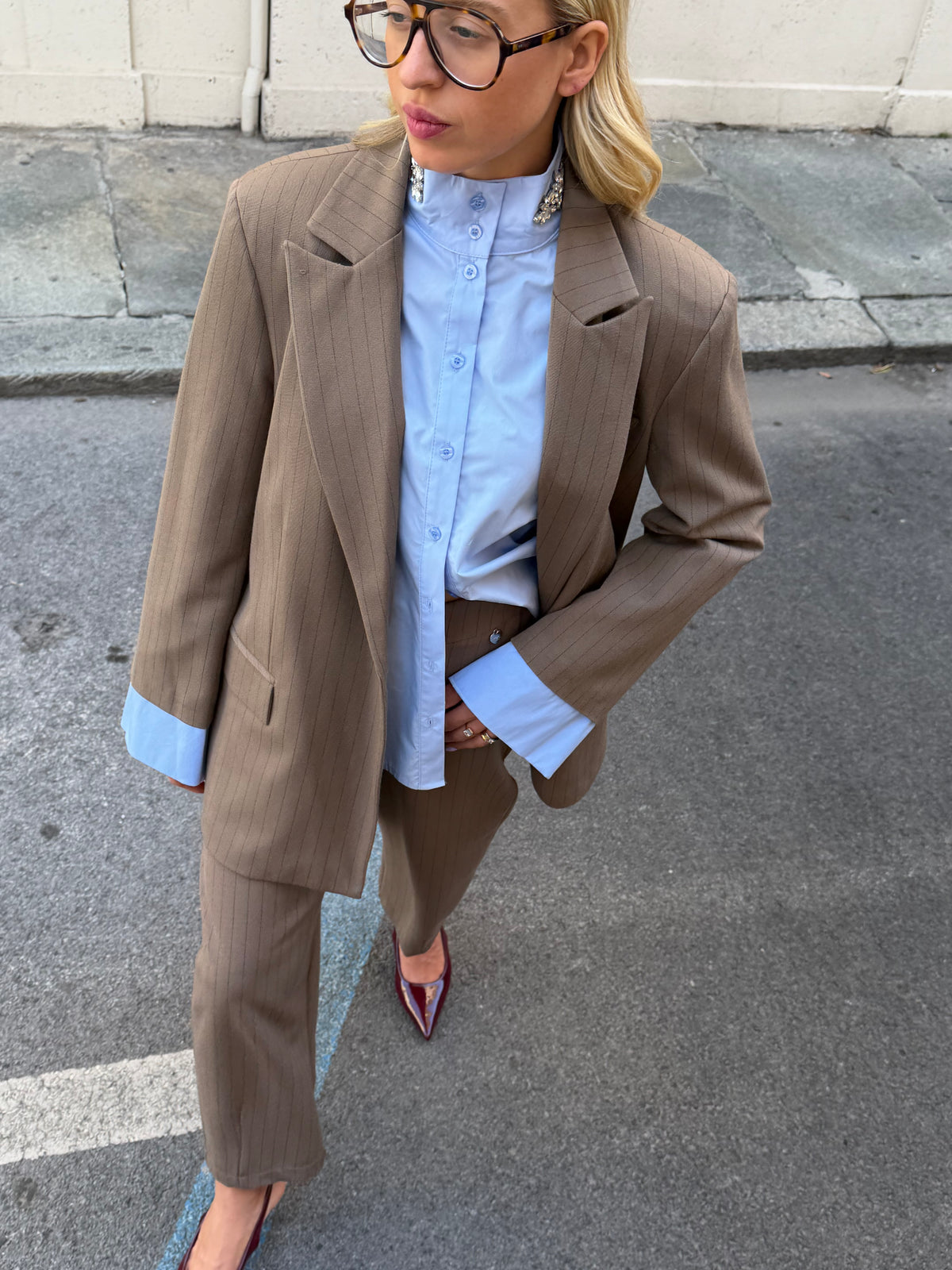 Giacca Gessata Polsino Camicia