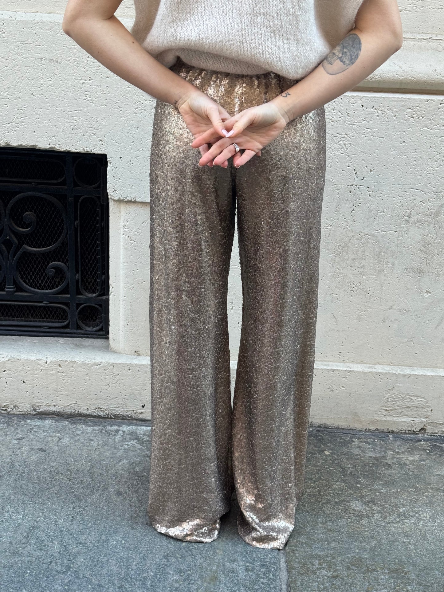 Pantalone Paillettes Oro