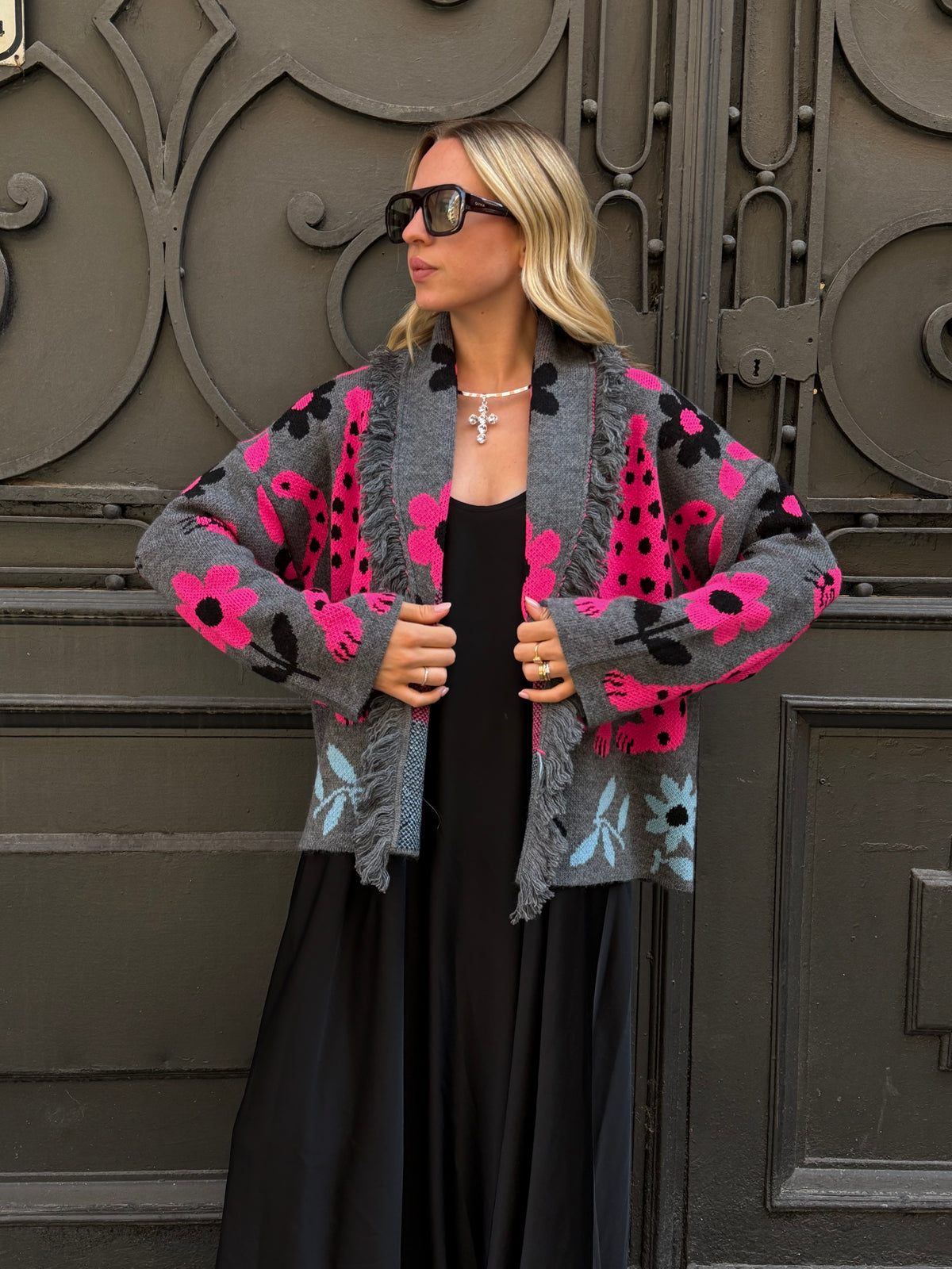 Cardigan Giaguaro | Grigio Fucsia Azzurro