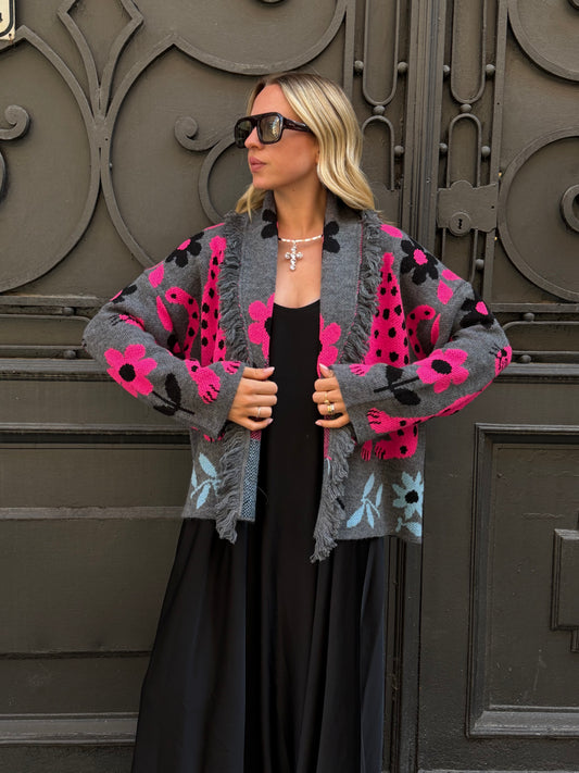 Cardigan Giaguaro | Grigio Fucsia Azzurro