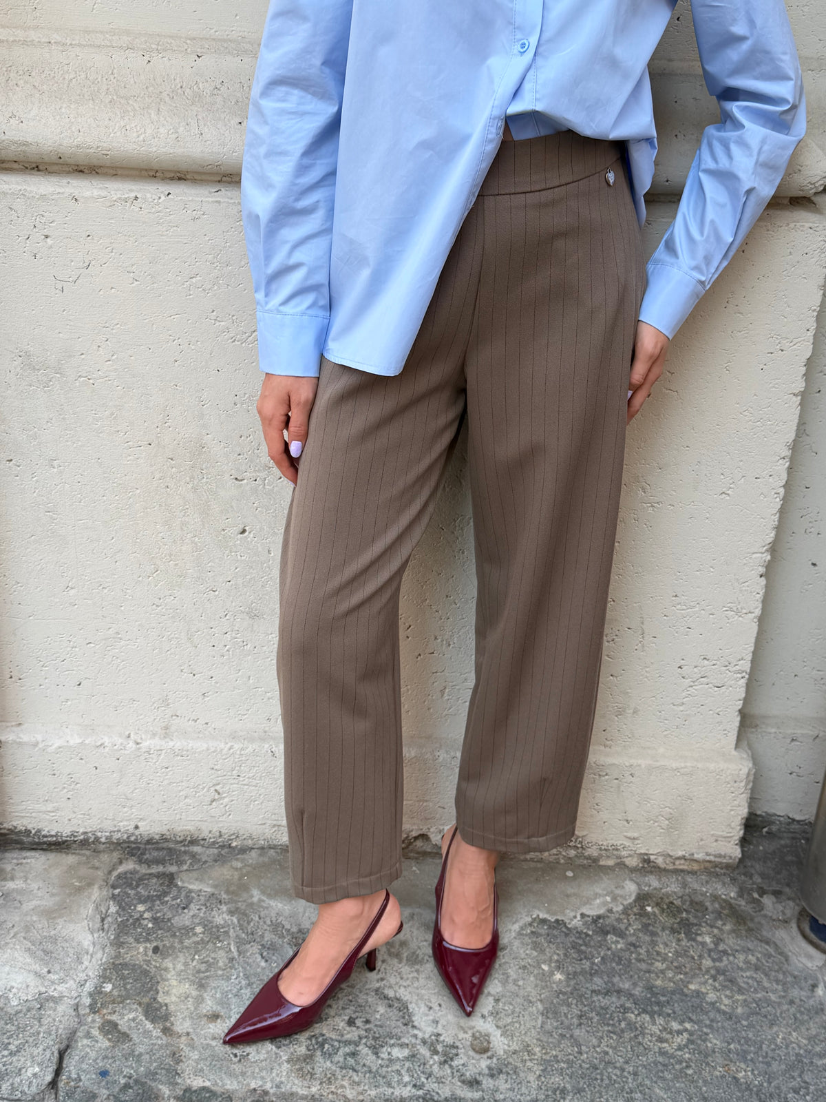 Pantalone Gessato Taupe