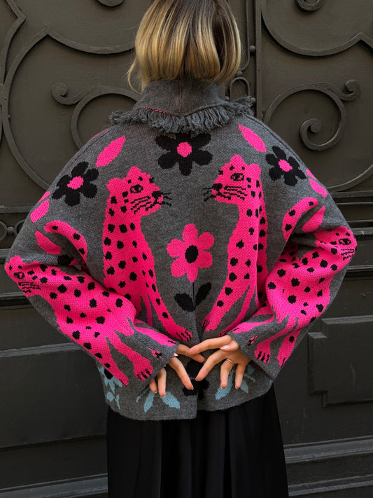 Cardigan Giaguaro | Grigio Fucsia Azzurro