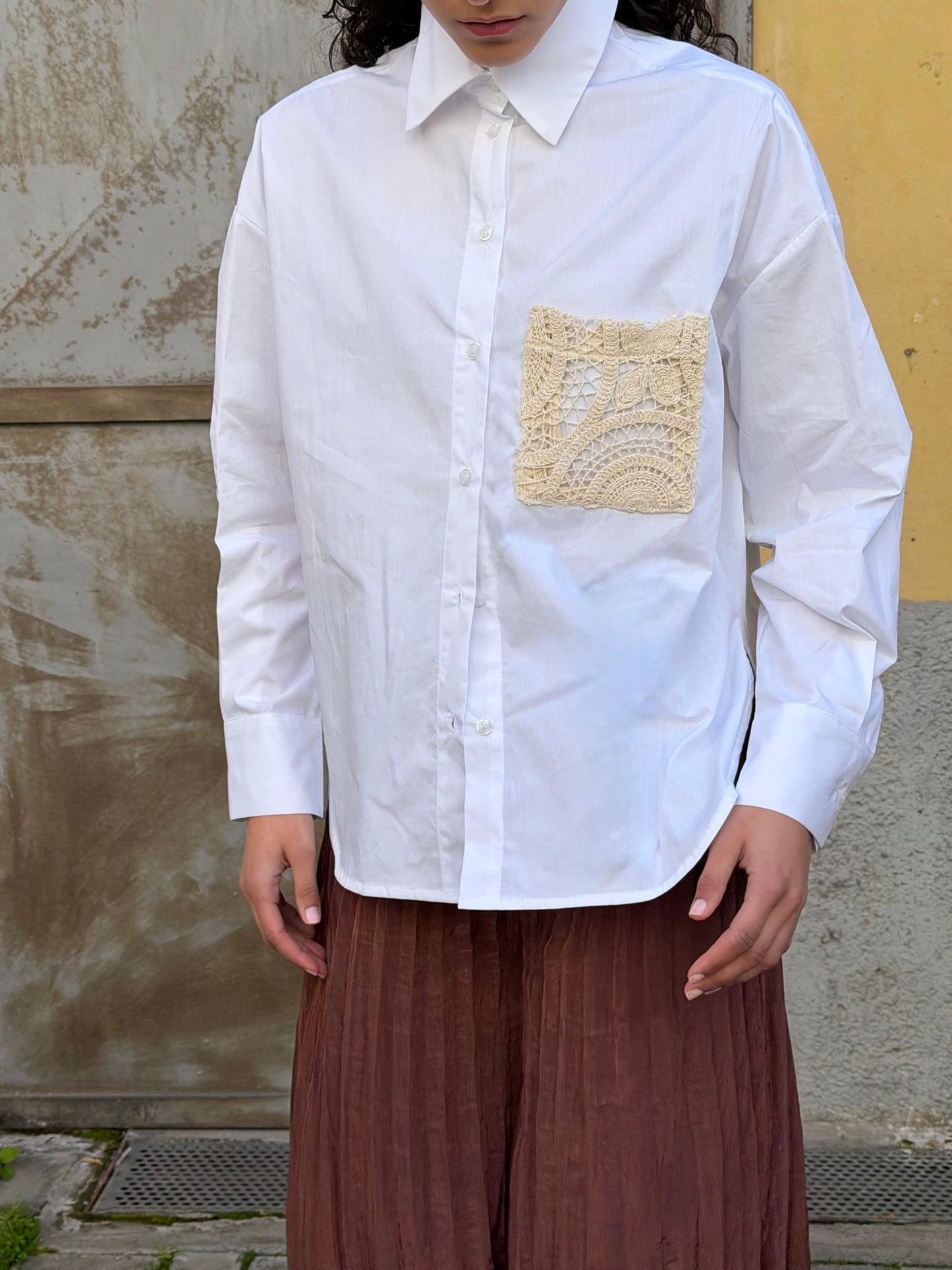Camicia Bianca Taschino Crochet