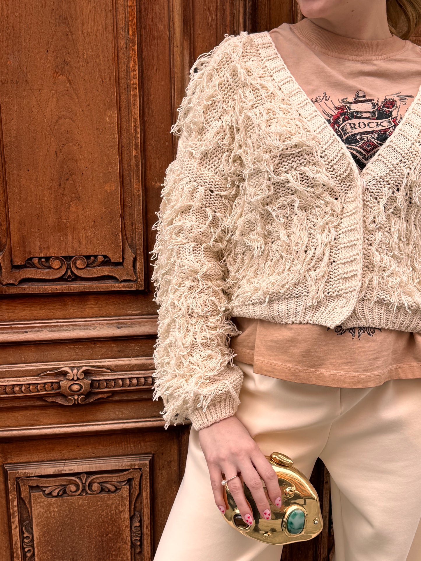 Cardigan Frange Panna