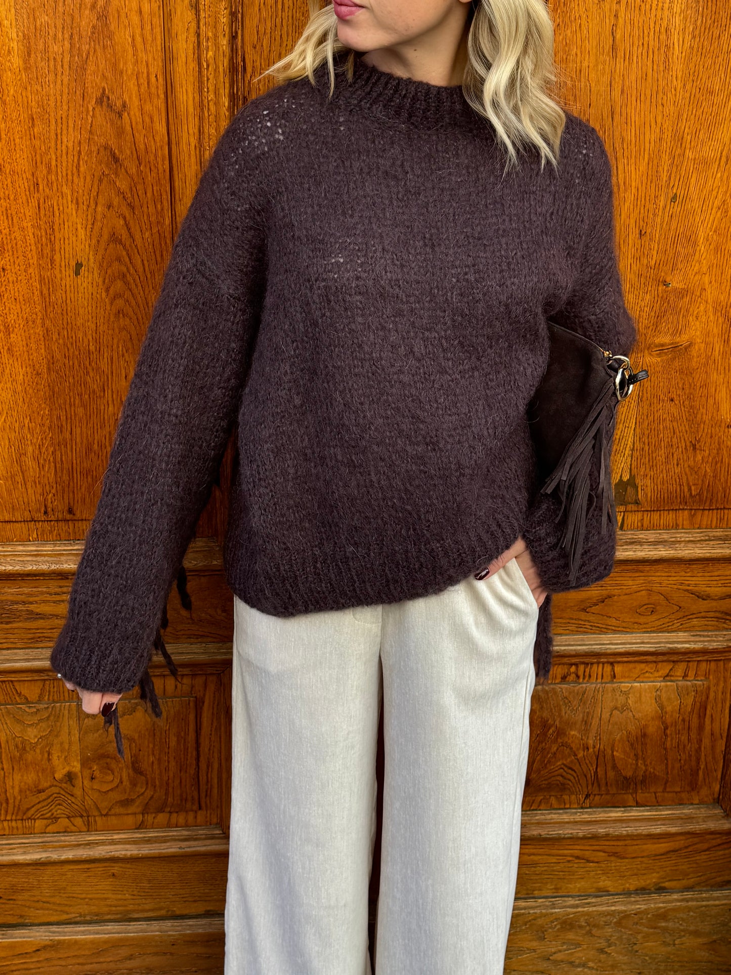Maglia Frange Mohair | Marrone