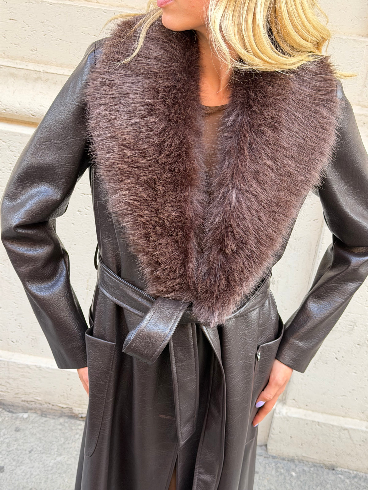 Cappotto Lungo Ecopelle | Moro