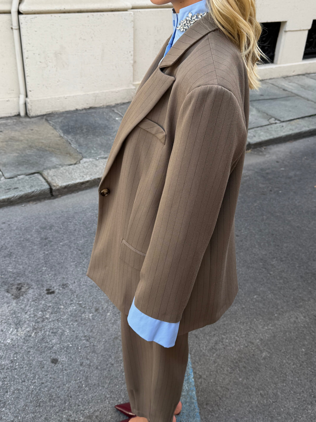 Giacca Gessata Polsino Camicia