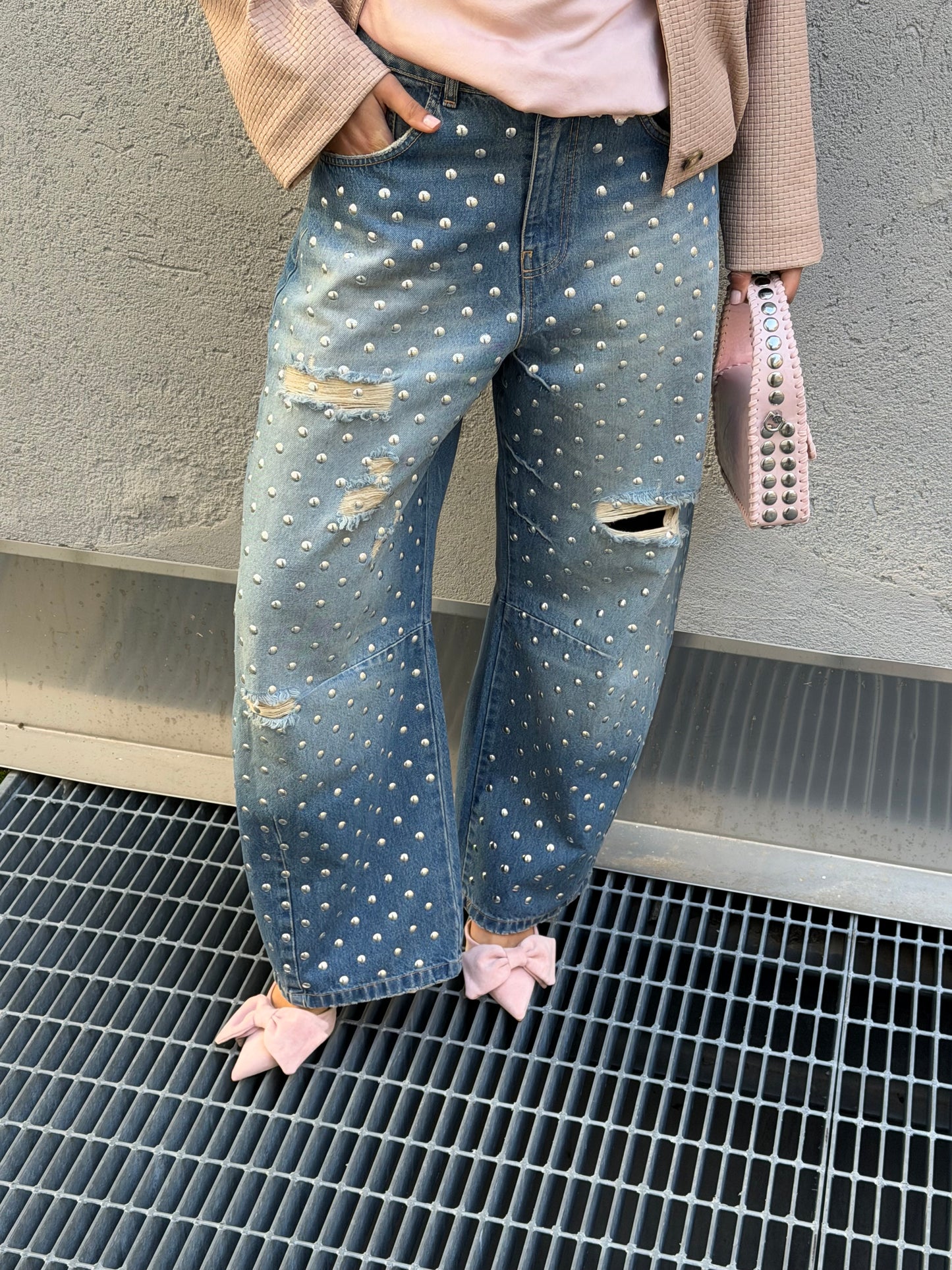 Jeans Barrel Borchie