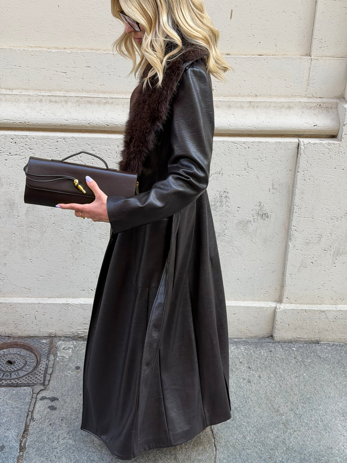 Cappotto Lungo Ecopelle | Moro