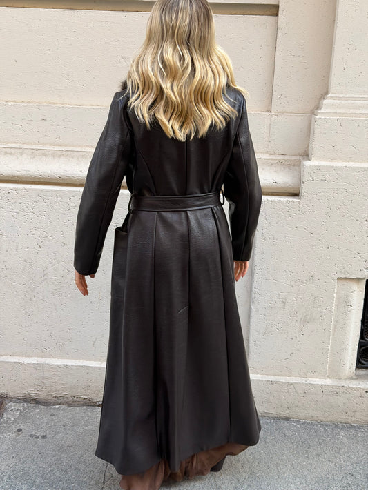 Cappotto Lungo Ecopelle | Moro