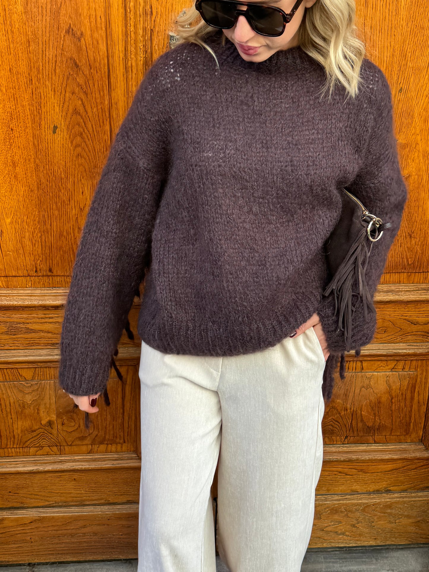 Maglia Frange Mohair | Marrone