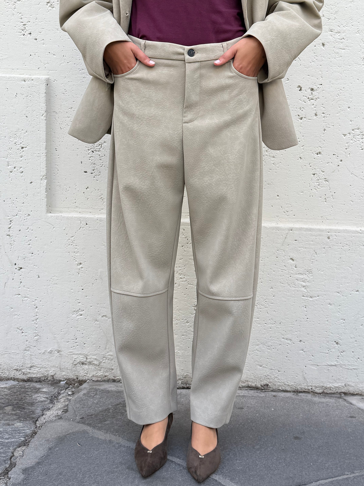 Pantalone Ecopelle Opaco | Pietra